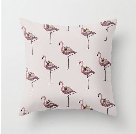 housse coussin humoristique flamant rose chien