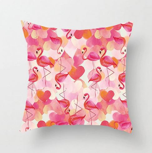 housse de coussin flamant rose et coeur