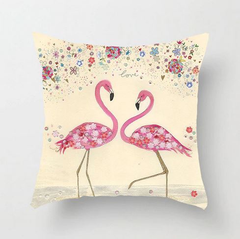 housse de coussin beige avec flamant rose