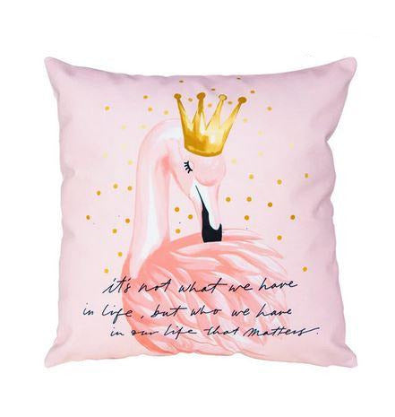 coussin rose avec flamant rose couronne princesse fille