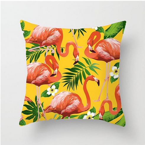 housse de coussin flamant rose jaune soleil fleuri été