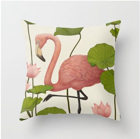 coussin decor flamant rose nenuphar