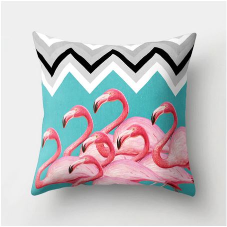 coussin original avec flamant rose bleu gris zigzag zebrure