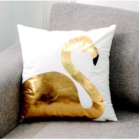 housse de coussin flamant rose en or