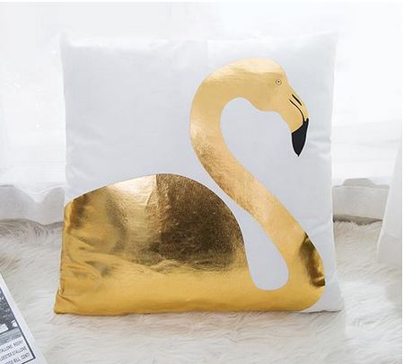 coussin flamant rose couleur or