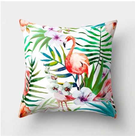 coussin avec flamant rose decor tropical colore