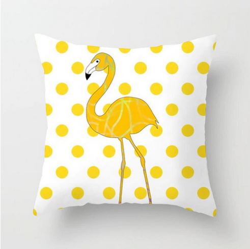 coussin flamant rose jaune avec pois original