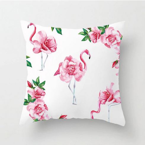housse de coussin blanche avec flamant rose