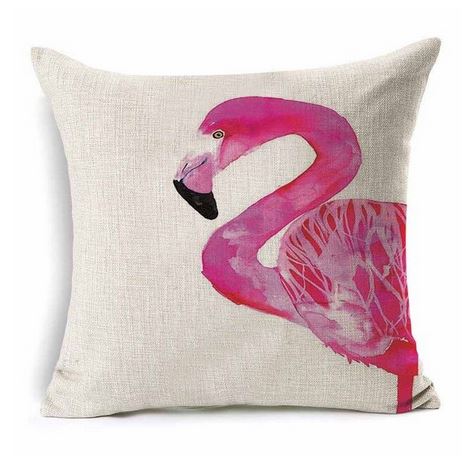coussin ecru coton carre avec flamant rose