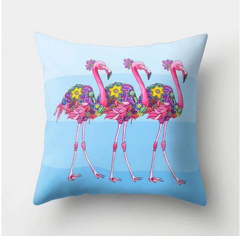 housse de coussin bleu flamant rose triplé