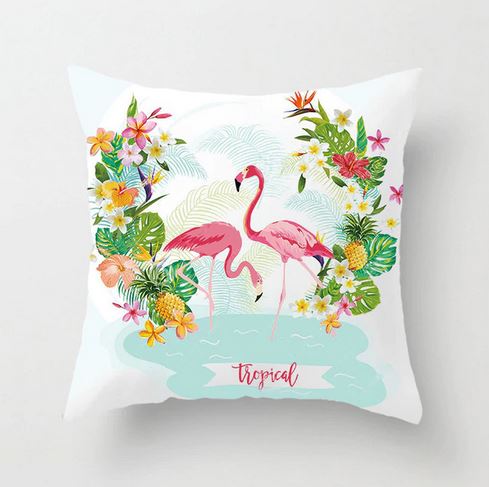 housse de coussin flamant rose tropical ananas