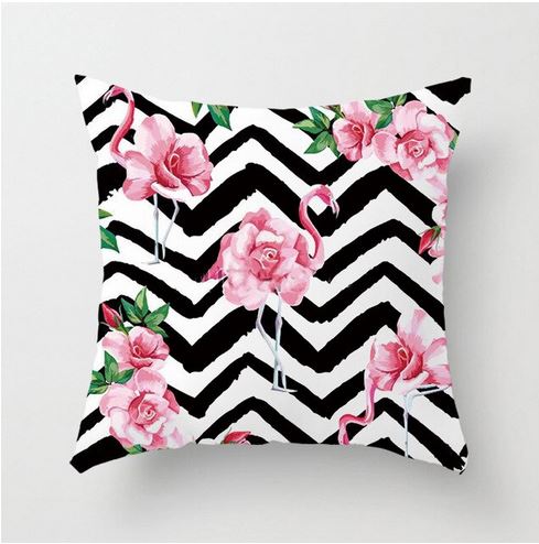 housse de coussin tendance flamant rose zigzag noir et blanc