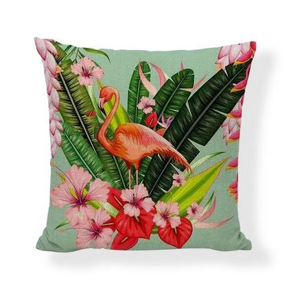 coussin avec imprimé flamant rose fleurs tropical