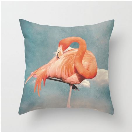 coussin avec photo de flamant rose plume