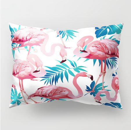 coussin rectangulaire avec flamant rose decor tropical