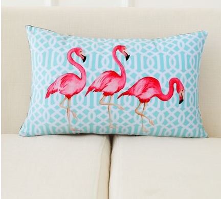coussin rectangle flamant rose bleu pastel