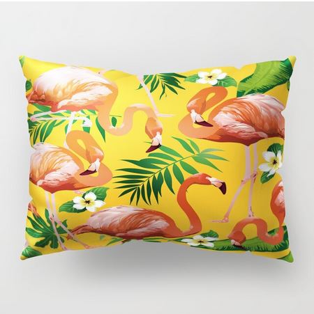 coussin jaune flamant rose soleil tropique