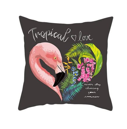 coussin original gris flamant rose tropical et amour
