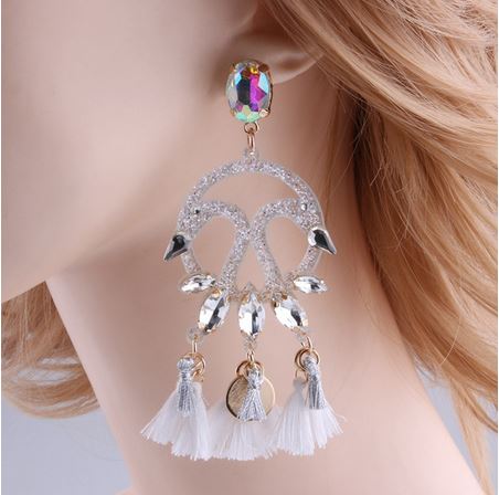 creoles flamant rose en argent et strass