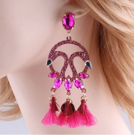 boucle d'oreilles rondes brillantes rose flamant rose