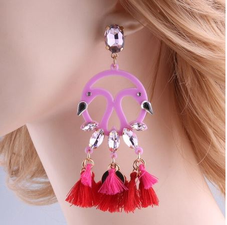 boucles d'oreilles pour filles flamant rose pompon