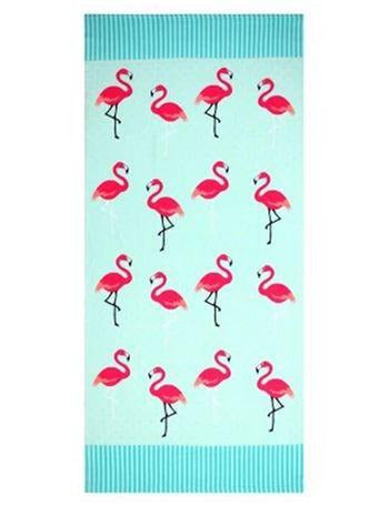 drap de plage bleu flamant rose
