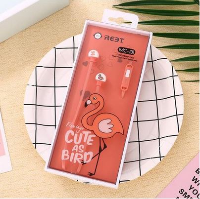 ecouteurs avec fils pour portable flamant rose