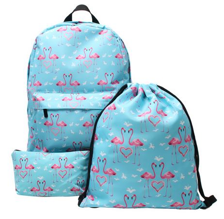 sac d'ecole flamant rose ensemble trousse