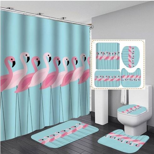 rideau de douche tapis flamant rose tendance