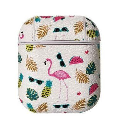 etui en cuir chargeur airpods flamant rose