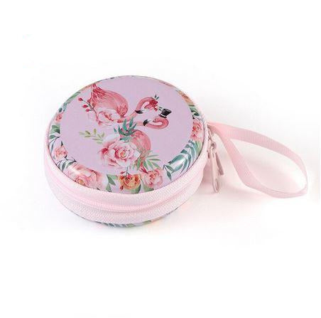 mini trousse pour ecouteurs flamant rose