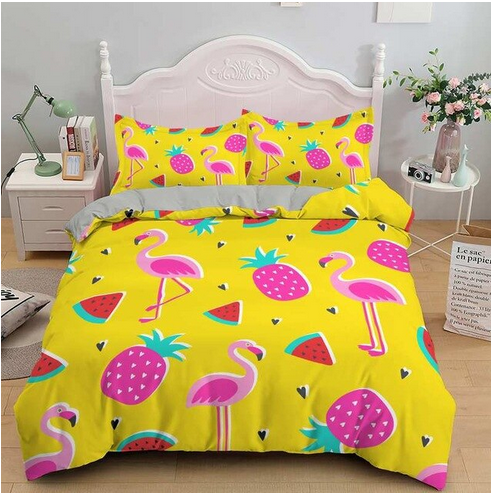 housse de couette flamant rose jaune