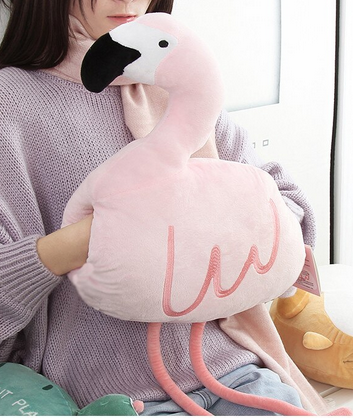 peluche flamant rose chauffe mains