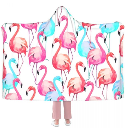plaid a capuche flamant rose et bleu