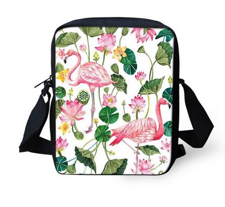 sacoche flamant rose imprimé nénuphar solide magnifique