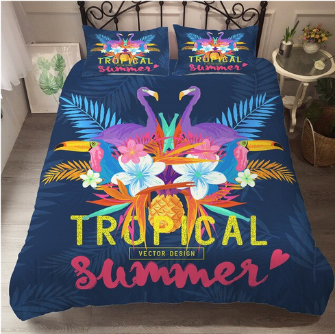 housse de couette flamant rose tropical ananas