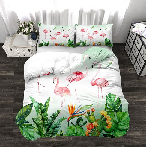 housse de couette flamant rose tropicale