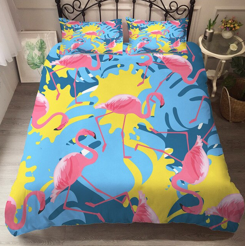 housse de couette flamant rose peinture dessin