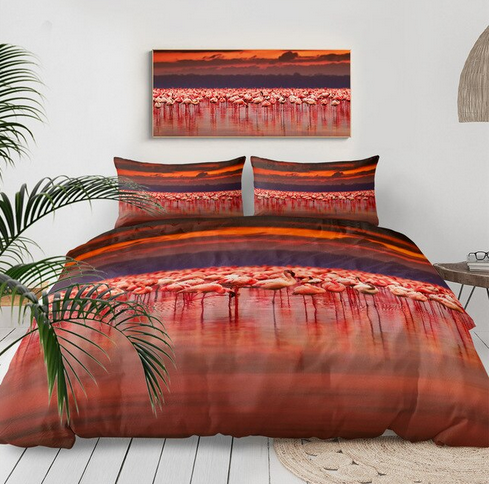 housse de couette imprime flamant rose
