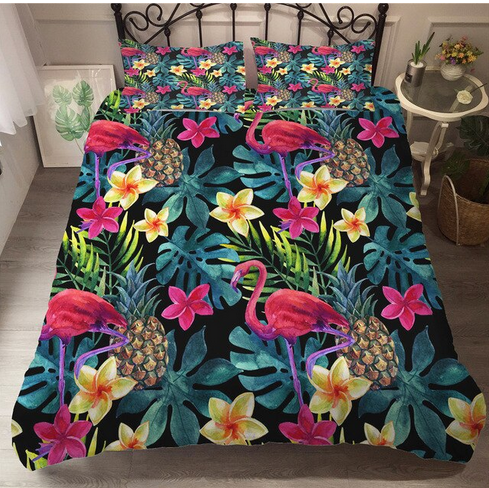housse de couette flamant rose feuilles et ananas