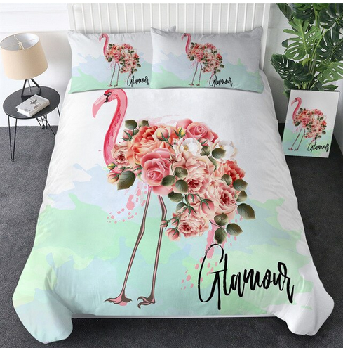 housse de couette flamant rose floral