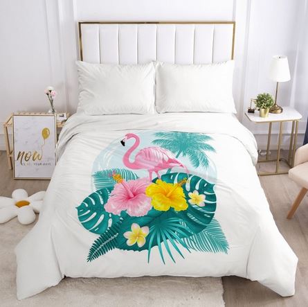 housse de couette flamant rose tropical