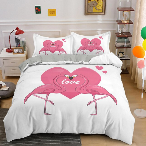 housse de couette flamant rose coeur bisous