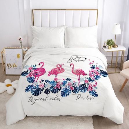 houssse de couette flamant rose decor paradis