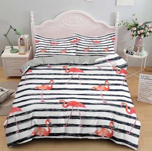 housse de couette flamant rose avec rayures