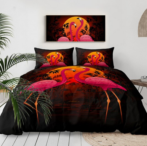 housse de couette flamant rose coucher de soleil
