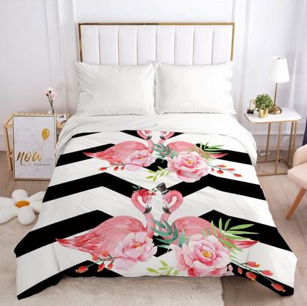 housse de couette flamant rose fleurs maries