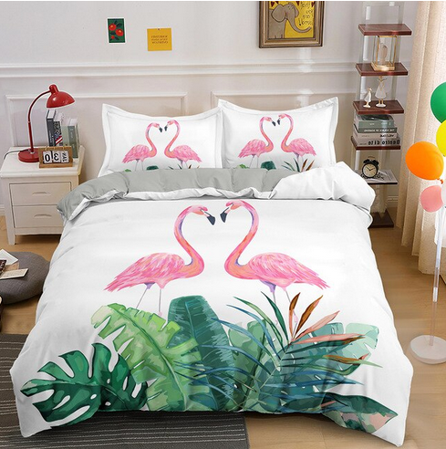 housse de couette couple flamant rose
