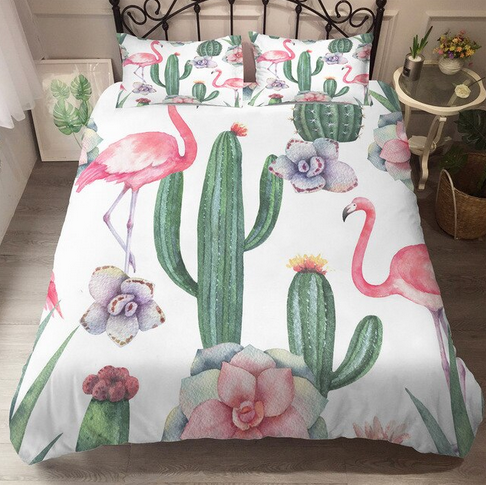housse de couette flamant rose et cactus