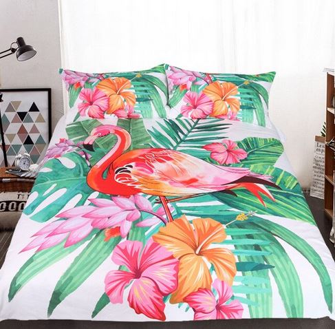 housse de couette tropical flamant rose